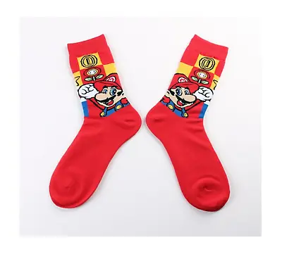 Mario Coin Flower Super Mario Bros Funny Game Retro Cosplay Cartoon Adult Socks • $8.99