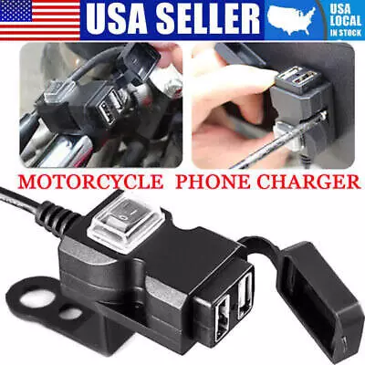 US Waterproof Motorcycle Handlebar Dual USB Phone Charger W/2× Brackets Kit New • $9.59