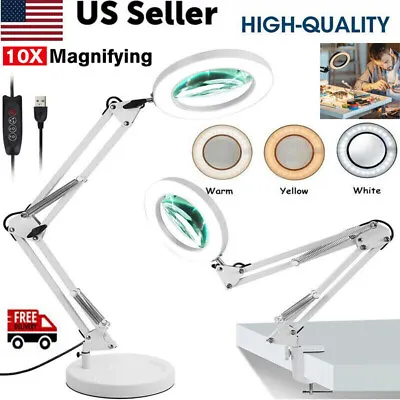 Magnifier LED Lamp 10x Magnifying Glass Desk Light Reading Lamp With Base& Clamp • $23.99