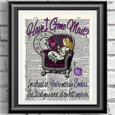 Dictionary Book Page Print Alice In Wonderland Cheshire Cat Stripped Chair Decor • £5.99