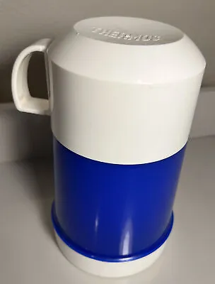 Vintage Thermos Insulated Food Coffee 70F 10 Oz. Blue & White Stopper Cup EUC • $18.90
