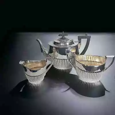 Walker Hall Sheffield England Tea Set Antique Silver Plate Ebony 3 Pcs  C1912-13 • £231.32