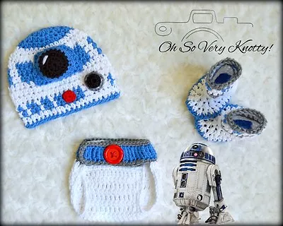 3-6 M Baby R2D2 Crochet Hat Booties & Diaper Cover Crochet Star Wars Outfit • $30