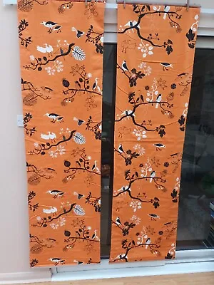 2 X Vtg Ikea 2007 Orange And Black Birds Cotton Full Length  Curtain Panels • £45