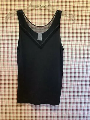 Women's Erica Taylor Intimates Knit Tank Top With Lace-Sz M Black White • $5.99