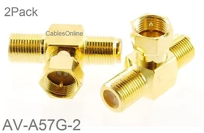 2-Pack F-Type Connector 2-Way Male To 2-Female Gold-Plated T-Splitter AV-A57G-2 • $6.98