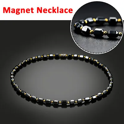 Black Hematite Gold Beads Magnet Necklace Men Women Magnetic Therapy Weight Loss • $9.95