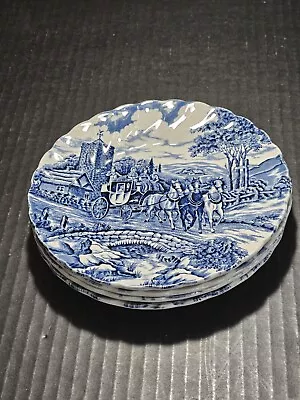 Set/4 Myott Royal Mail Staffordshire 6 3/4  Blue & White Dessert Plates England • $24