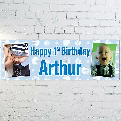 X2 Personalised Boys 1st 2nd 3rd Birthday PHOTO Banner 3ft X 1ft - Blue • £12.99