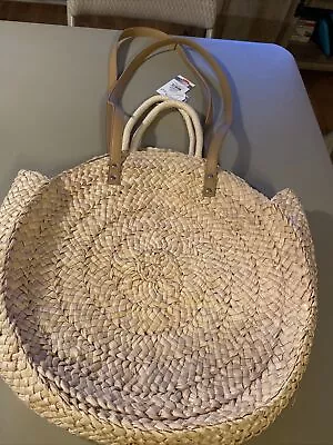 New Mud Pie Large Beach Straw Circle Tote Straw Purse -18” Diameter • $10