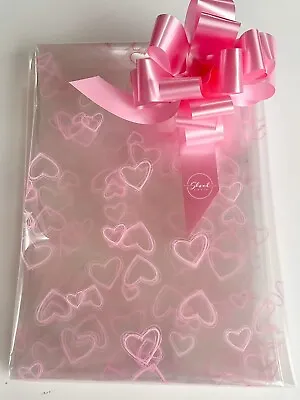 ShredAstic® Pink Heart Cellophane Wrap Pink Pull Bow Hamper Wrap Kit Mothers Day • £0.99