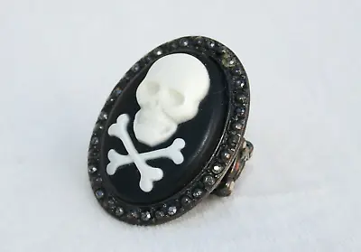 Vintage Skull Crossbones Stretch Ring Memento Mori Halloween Pirate Club Punk • $25