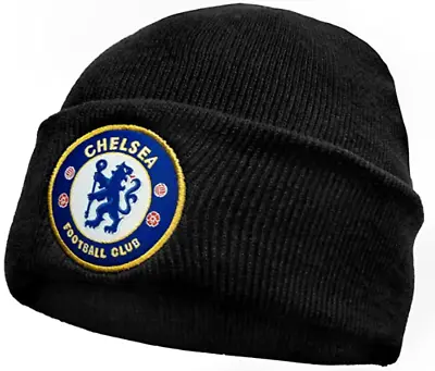 Chelsea FC Official Football Gift Knitted Black TU Beanie Hat • £12.99