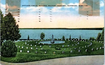 Vicksburg National Military Cemetery - Officers Circle Linen Postcard Posted • $4