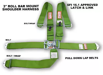 Sfi 16.1 Racing Harness 5 Point Latch & Link Roll Bar Mount Lime Green Seat Belt • $67.99