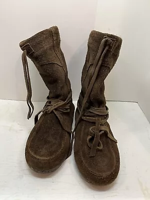 Steger Mukluks Boots Women's Sz 8 Brown Moosehide Leather Canvas Winter Snow  • $120