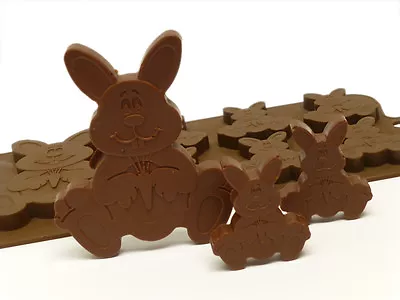 6+1 EASTER BUNNY RABBITS Chocolate Silicone Bakeware Mould Candy Cake Mold Tin • £5.99