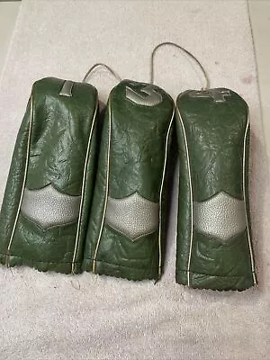 3 Vintage Green Leather Golf Club Driver  Head Covers All Original With Leather • $49.99