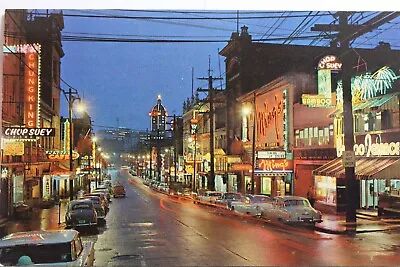 Canada British Columbia Chinatown Night Vancouver Postcard Old Vintage Card View • $0.50