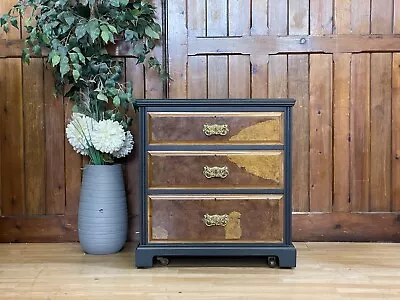 Small Painted Edwardian Walnut Chest Of Drawers  Antique Satinwood Drawers • £325