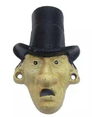 Vintage Cast Iron Bottle Opener Wall Mount Man's Face With Top Hat Aged Cond! • $28.95