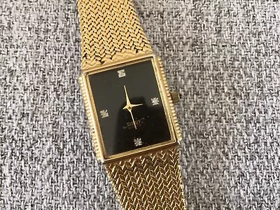 Vtg Xavier Men’s Quartz Watch Gold Plated Diamonds Black Dial  • $22