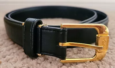 Auth Yves Saint Laurent Ysl Logo Adjustable Leather Belt Preowned Black Sz 22-24 • $175