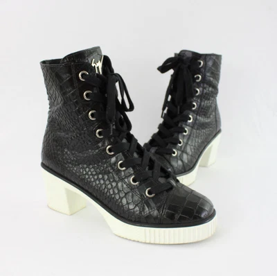 $299 • Buy Guiseppe Zanotti  Black Embossed Snake Platform Combat Boots Bootie Shoe 38 8