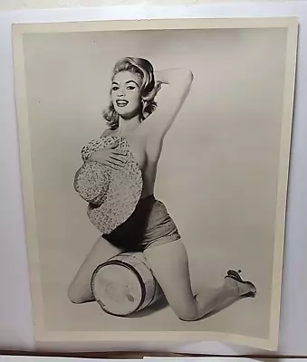 1950's Jayne Mansfield Sexy Kneeling Straddling Wine Barrell 8 X 10 Photo RRP302 • $61.45
