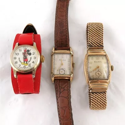 Lot Of 3 Vintage Bulova & Mickey Mouse Wrist Watches • $35.95