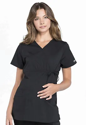 Black Cherokee Scrubs Workwear Professionals Maternity Mock Wrap Top WW685 BLK • $20.98