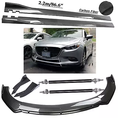 Carbon Fiber Front Bumper Lip Spoiler 86.6  Side Skirt Kit For Mazda 2 3 5 6 • $149.99