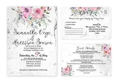 Wedding Invitations Personalized Rustic Invites With RSVP Cards Set Of 100 • $135