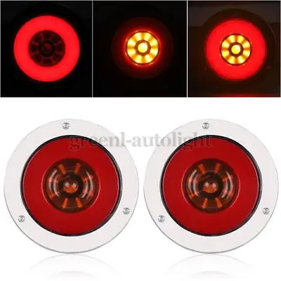 2X 4inch Round Red Amber LED Truck Trailer Brake Stop Turn Signal Tail Light DRL • $21.98