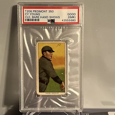 1909 T206 Sweet Caporal Cy Young Cle. Bare Hands Show PSA Grade GD 2 (MK)  • $1799