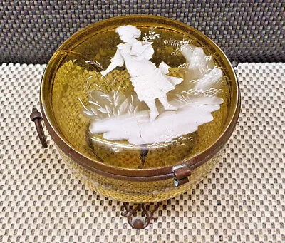 Big Box Or Candy Dish On Foot Glass Enameled Mary Gregory Glass Clear • $58.50