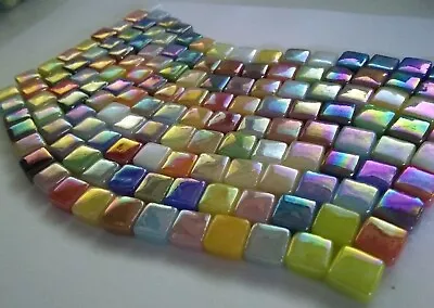 100 - 8 Mm Iridescent Recycled  Mixed Colors Glass Mosaic Tiles - Art And Crafts • $7.95