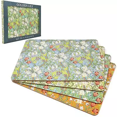 Set Of 4 Placemats William Morris Golden Lily Floral Dining Table Insulated Mats • £8