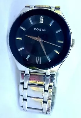 Men Fossil Arkitekt Watch Fs4213 Silver Case Steel Band Black Face Diamond Accen • $52.49