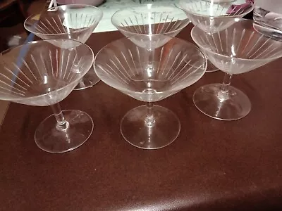 Vintage 6 Champagne Glasses Crystal 3 Inch Tall Rare Beautiful Delicate Etching • $99.99