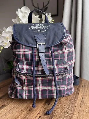 Jack Wills Check Design Backpack Rucksack Bag- Navy Blue & Pink  • £12