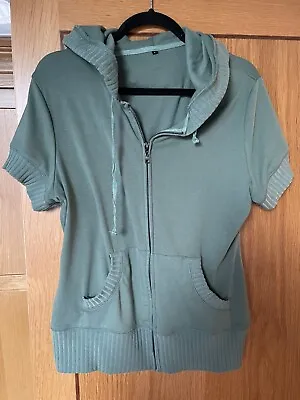 Hooded Zip Front Short Sleeve Top Green Size L Approx 16 • £12