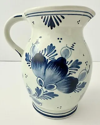 Delft Blue Pottery Hand Painted Pitcher Jug Blue White W Handle Signed Holland • $22.39