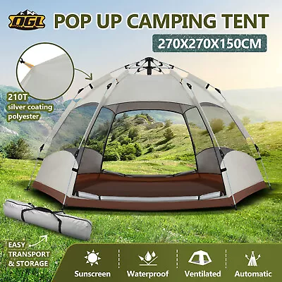 $109.95 • Buy 5 Person Pop Up Tent Beach Shelter Camping Instant Dome Family Shade Hiking Sun