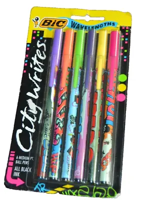 BIC Ballpoint Pens 6 CITY WRITES WAVELENGHTS Vtg 1991 Black Ink NOS SEALED! 90's • $22.50