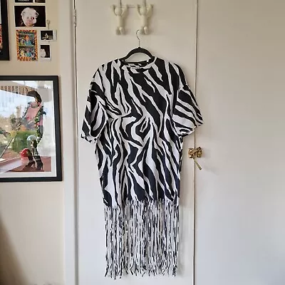 Monki Zebra Print T-shirt Tassels Festival Dress In Small • £3