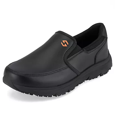 HISEA Men's Leather Safety Work Shoes Non Slip Food Service Casual Dress Shoes • $38.99