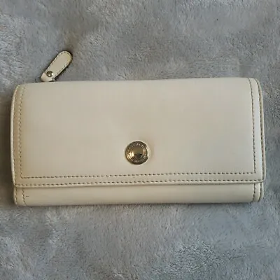 Vintage Coach Off White Brown Leather Tri-Fold Snap Closure Wallet  • $28.20