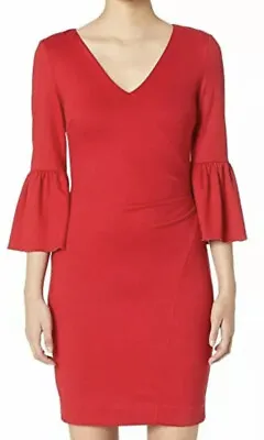 Nicole Miller Red Ponte Bell Sleeve Dress Women's Size US XL L43404 • $208