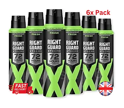 £14.99 • Buy 6 X 150ml Right Guard Men Deodorant, Xtreme-Fresh 72H Anti-Perspirant Spray🚚✅📦